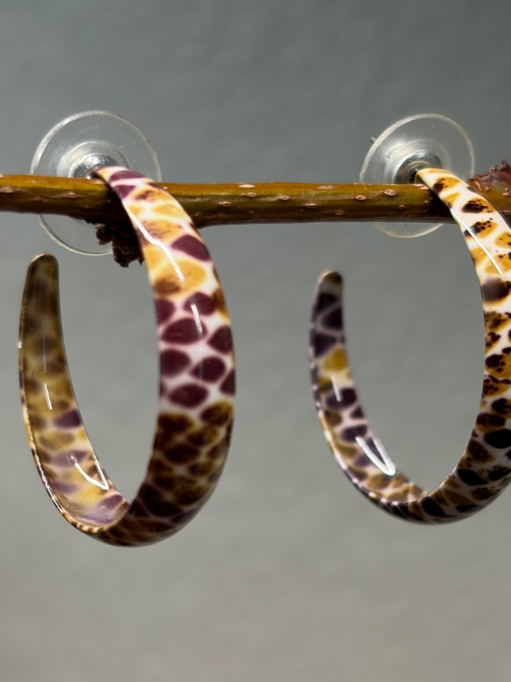 Vintage Leopard Print Resin Hoop Earrings Chunky Animal Spot Lucite Boho Post